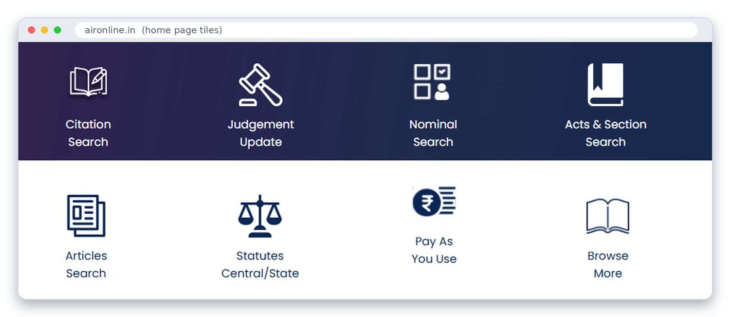 The eight tiles on the home page