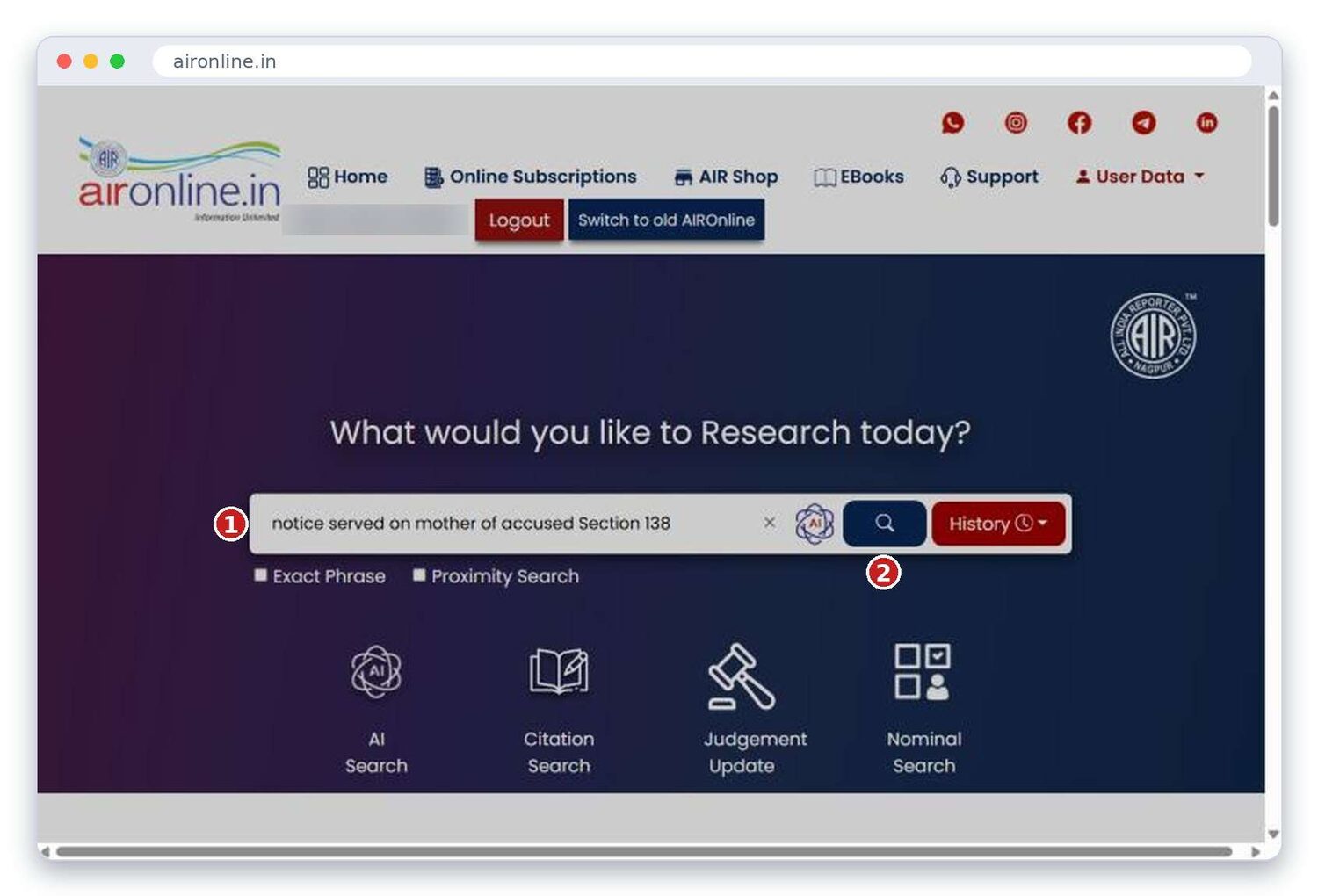 A search typed into the Free Text Search box